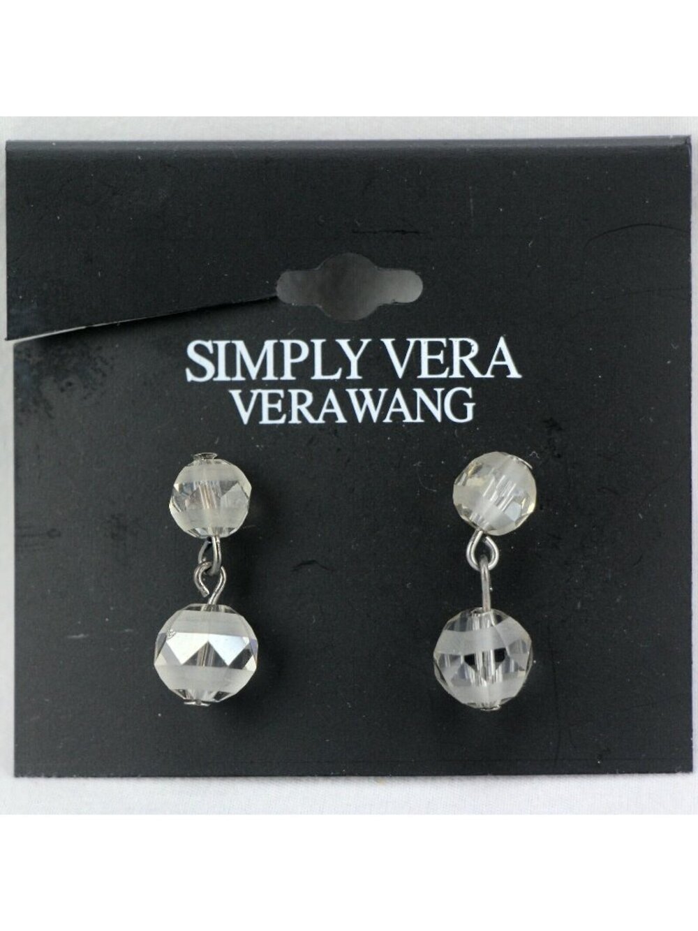 Vera Wang Earrings Silver-tone 7/8" with Clear Glass Beads by Simply Vera